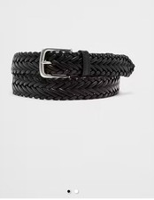 NWT Banana Republic Factry Women Black Braided Leather Belt Silver Buckle M L XL
