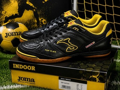 Joma Top Flex 001 Indoor Soccer Shoes Black Yellow Leather Mens US 6.5 EU 39