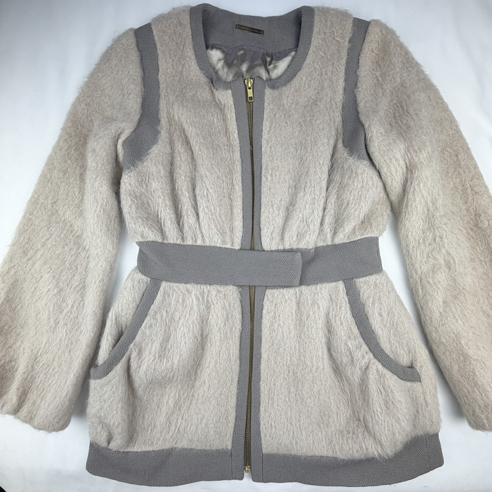 Loeffler Randall Jacket Size 0 Belted Wool Textured Zip Made USA XS