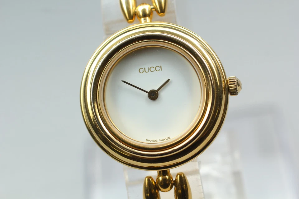 [Fast neuwertig] GUCCI Change Bezel 11/12.2 26mm weißes Zifferblatt Quarz Damen Gold Uhr - Bild 3 von 4