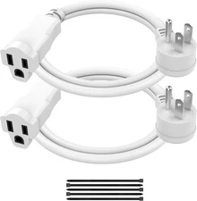 2 Pack 1FT Power Extension Cord 3 Prong Heavy Duty Waterproof White