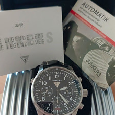 Junkers Hugo Automatik Chronograph JU 52 Edelstahl Lederband schwarz Datum
