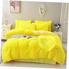 5 PCS Shaggy Duvet Cover Bedding Set - Fluffy Comforter Full/Queen Yellow