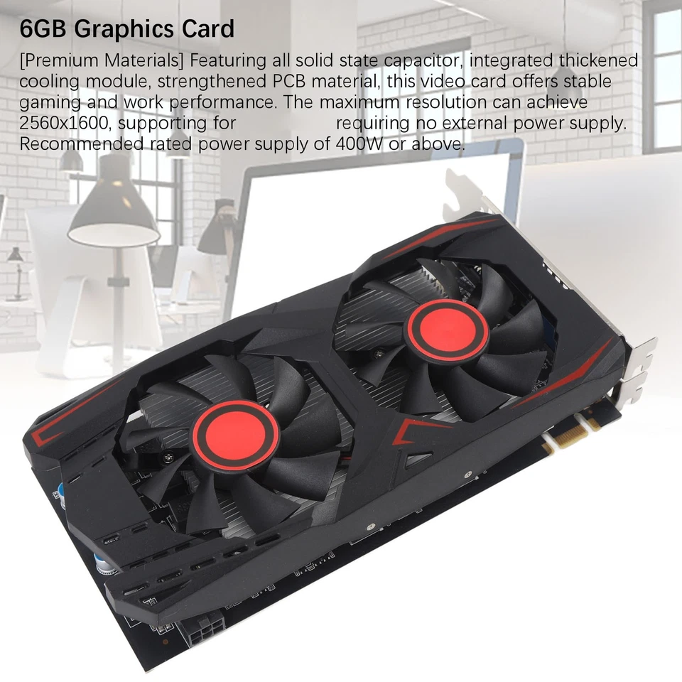 ·Graphics Card 6GB GDDR5 192BIT Double Fan PCIE 2.0 16X Slot Supports DVI VGA - Image 2 of 4