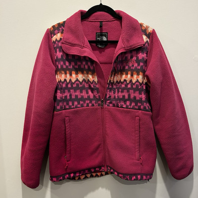 NORTH FACE PINK ZIP UP POLARTEC FLEECE JACKET Aztec Pattern SZ M winter colorful