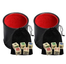 16mm Poker Dice Ivory Tone, PU Leather Red Felt Lined Cup, Pouch Bundled 2 Sets