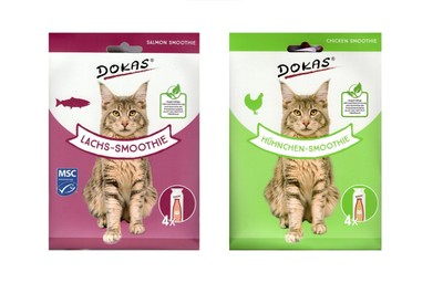 Dokas Cat Katzensnack Hühnchen- oder Lachs-Smoothie je 4x30g (120g)