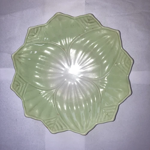 Vintage  Fire King  AH Vitrock Lotus Shaped Leaf Glass Plate Blue 8" Diameter