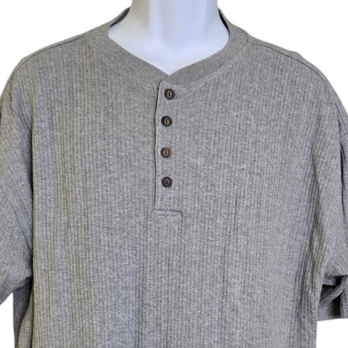 Camicia Bugle Boy uomo vintage Henley XL grigia a costine manica corta 100% cotone - Foto 2 di 7