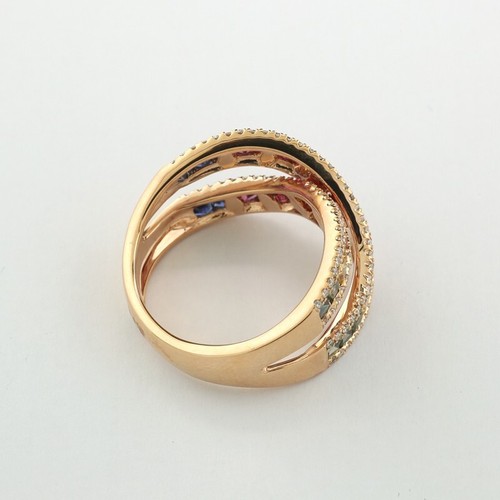 Anillo Cruzado Con Zafiros "Rainbow" Y Diamantes 750 Oro Rosa 8.550 Euros Nuevo - Imagen 4 de 5