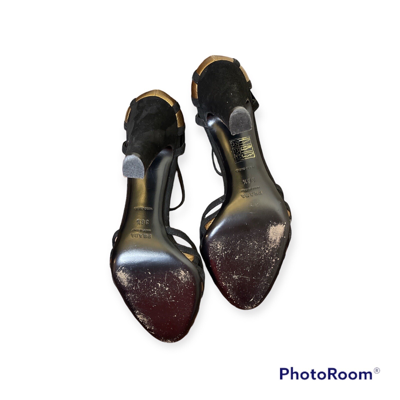 PRADA Leather Strappy High Heel Shoes in Gold siz… - image 7