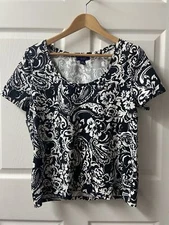 Ralph Lauren Chaps T-shirt Womens Large Black White Floral Round Neck Capsule