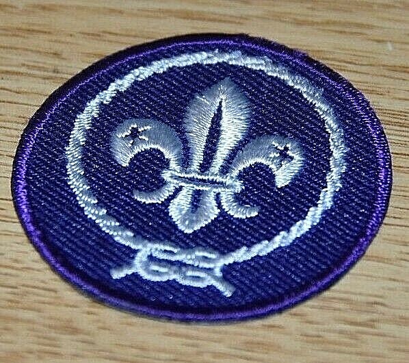 VTG. OFFICIAL BSA BOY CUB SCOUT PURPLE WORLD CREST PATCH EMBLEM FLEUR