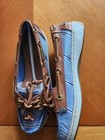 Women’s Coach Richelle Blue Striped Fabric & Brown Leather Boat Shoes Size 5 — photo 4