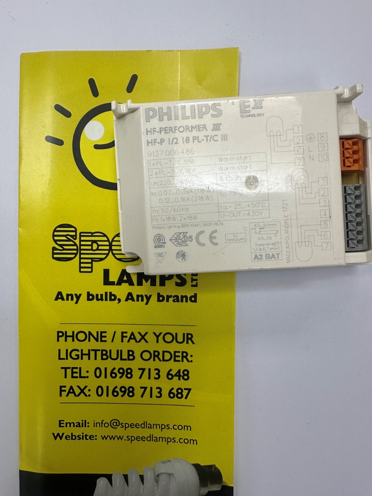 Philips HF-P1/218 PL-T/C III HF Electronic Ballast Runs 1 or 2 x 18w PL-C/T
