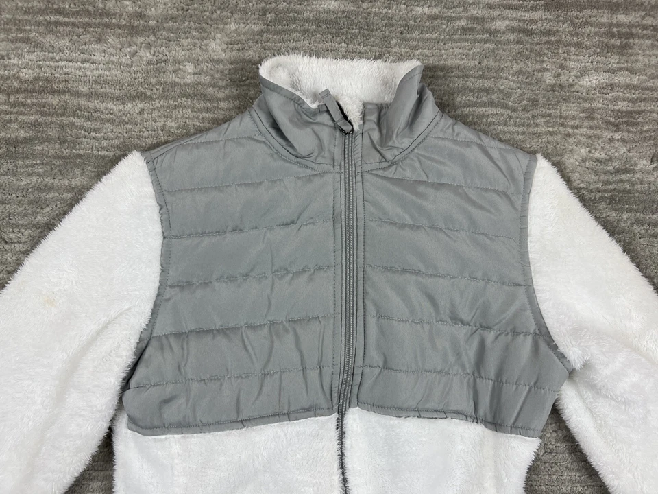 Chaqueta Faded Glory para mujer pequeña 4-6 blanca gris felpa manga larga cremallera completa Foto 2 de 4