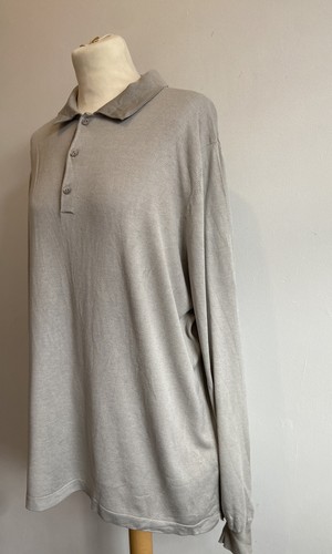 Mens Loro Piana Polo Top Size 56 2XL 100% Silk Long Sleeve Stone - Picture 3 of 7