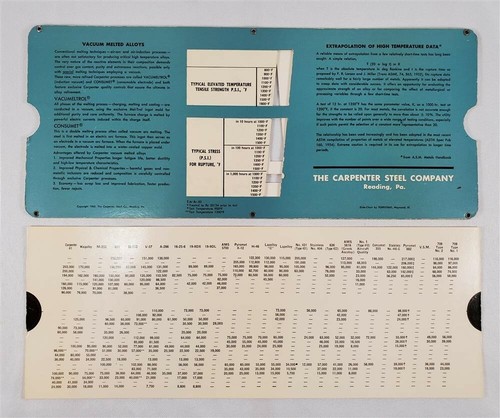 Carpenter Steel Company 1962 Rechenschieber Diagramm Legierungseigenschaften Mel-Trol-Verfahren - Bild 4 von 8