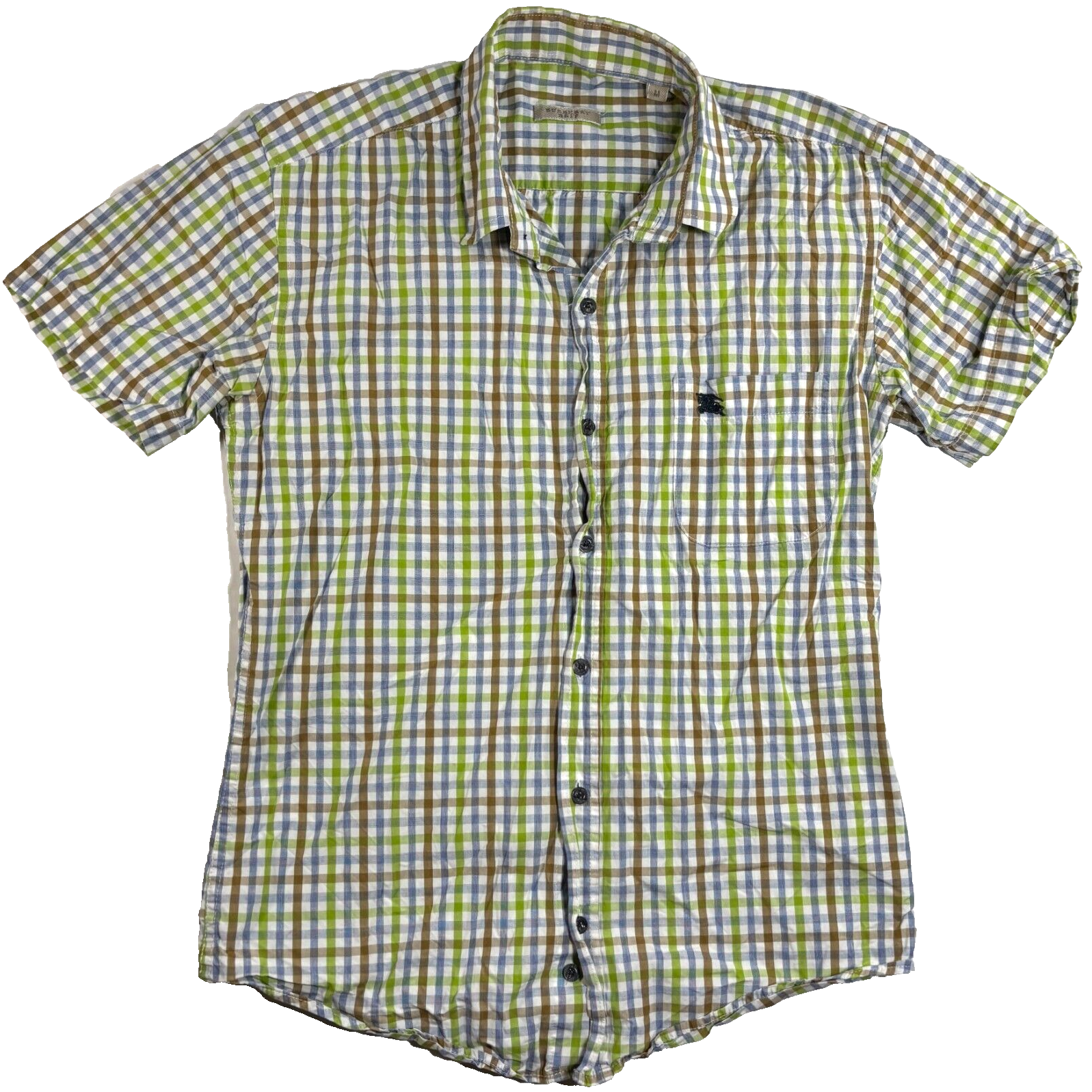 Burberry Brit Green Box Check Short Sleeve Button Down Shirt Men M