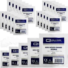 Qualicare Sterile Swabs - 4PLY Absorbent Pads - 10cm, 7.5cm, 5cm Cuts & Wounds