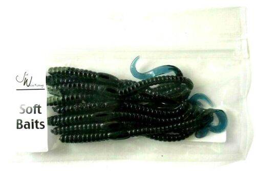 Jed Welsh Nightcrawler Blk Aqua Tail 10ct & Ribbed Curly Worm Blk Blue Tail 10ct - Picture 3 of 12