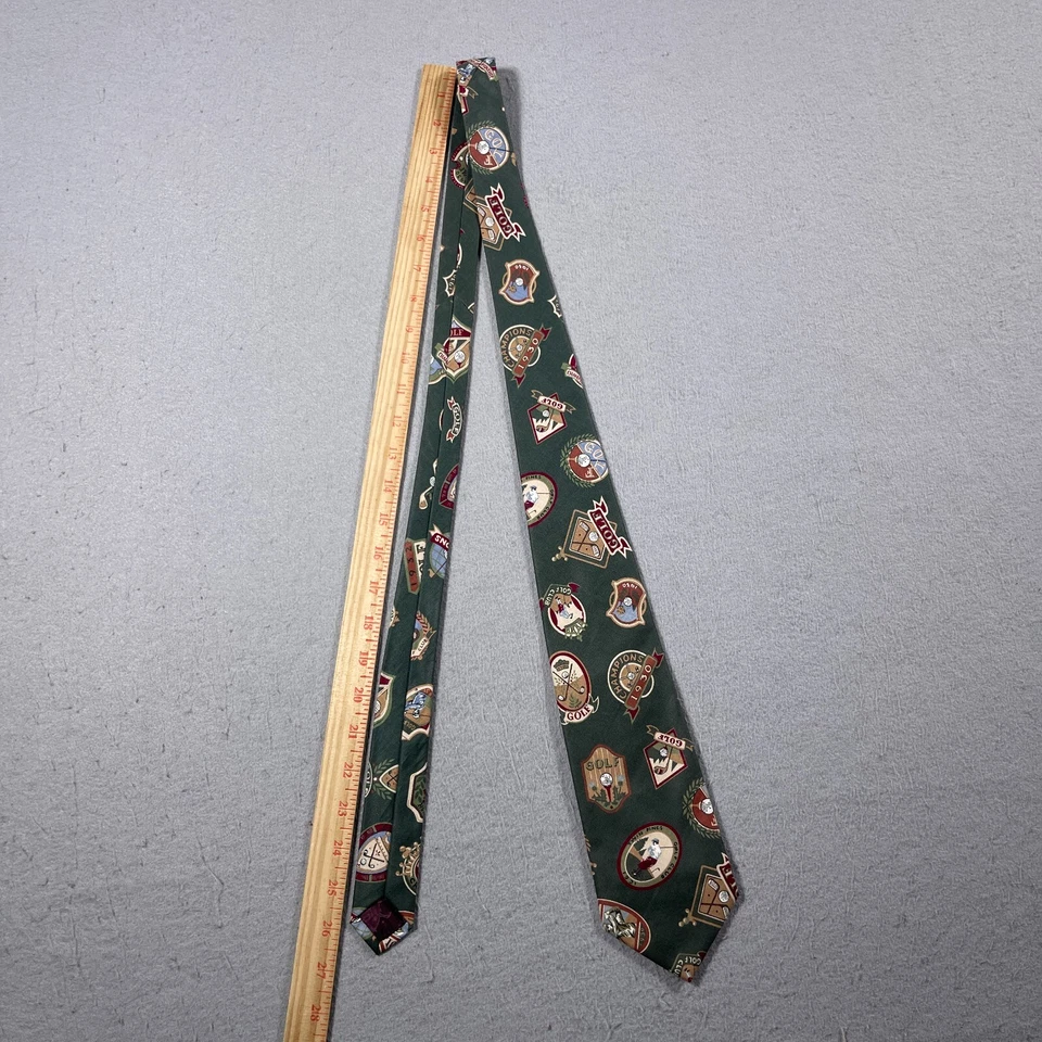 Corbata de Colección Surrey Hombres Verde Estampado de Club de Golf Corbata Medallón Algodón EE. UU. 58" NUEVA Foto 3 de 4