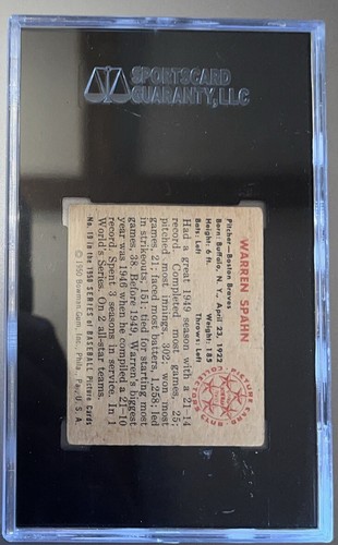 1950 Bowman Set-Break # 19 Warren Spahn SGC 4.5 High End - Picture 2 of 2