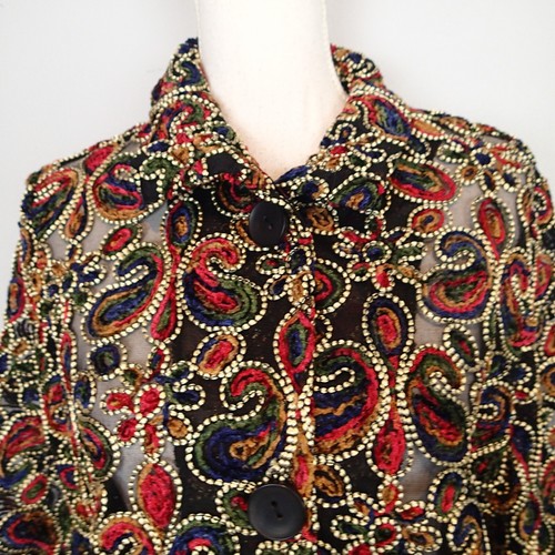 DAMEE Inc. Jacket Mesh Sheer Size Large L Floral coat blazer 3/4 slv embosed - Picture 3 of 20