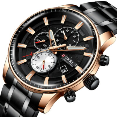 Mens Stainless Steel Wrist Watch Waterproof Luxury Big Dial
