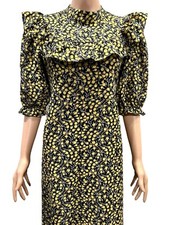 NWT Vintage Retro Style Black Yellow Midi Dress Ruffle One Size FitsSML