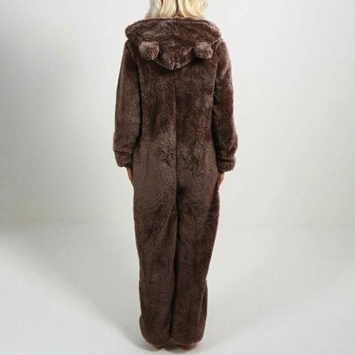 Damen Winter Warm Plüsch Jumpsuit Teddybär Schlafanzug mit Kapuze Pyjama Overall - Bild 10 von 43