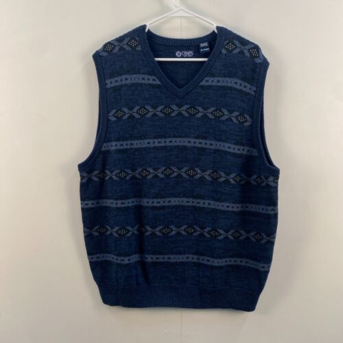 Chaps Mens XL Shirt Vest Navy Blue Stripe Sleeveless Knit Cotton V-Neck Pullover
