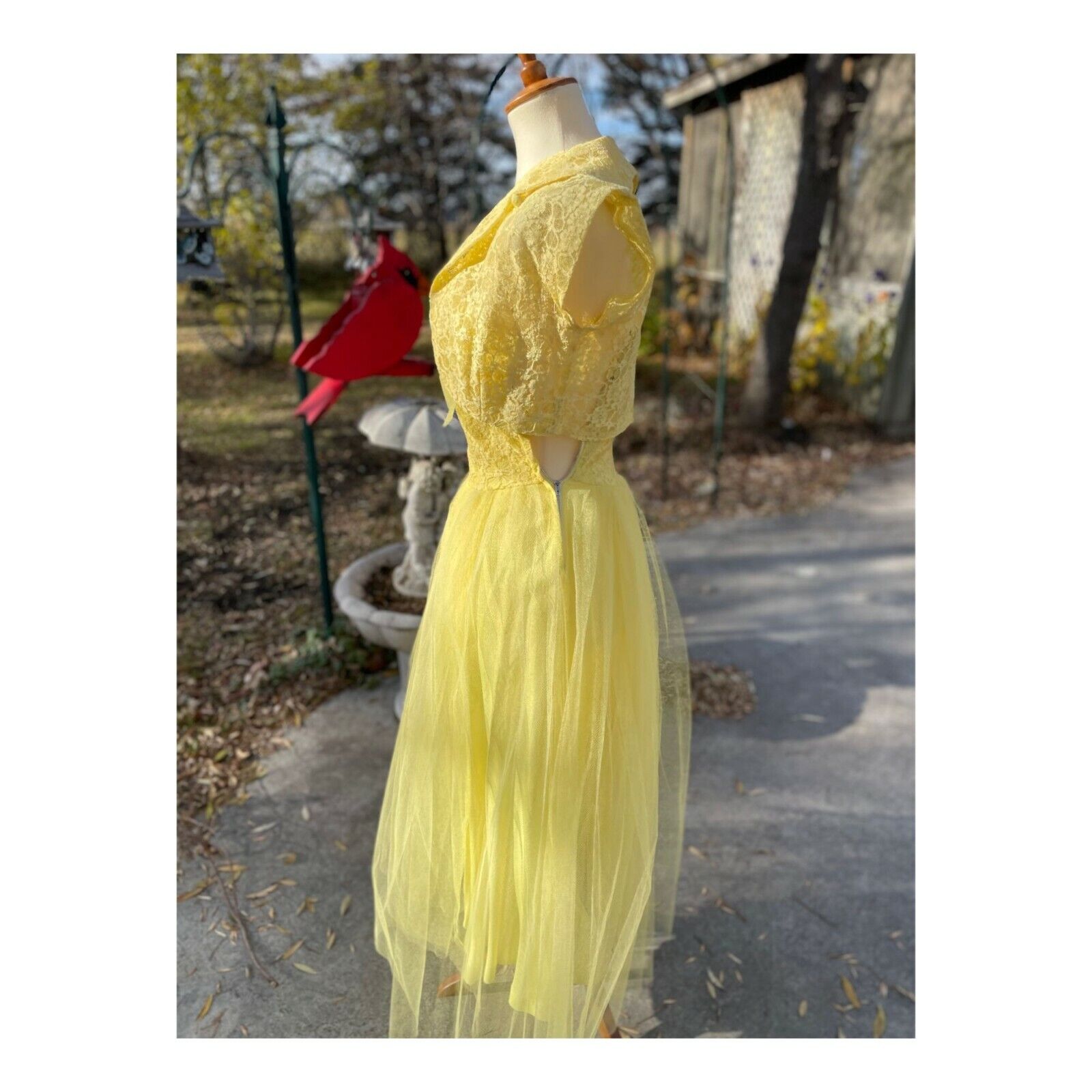 1950s Yellow Formal Dress Matching Bolero Lace Tu… - image 7