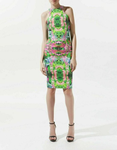 ZARA PENCIL DRESS FLORAL PRINT GREEN SLEEVELESS DRESS SIZE L NEW - Picture 5 of 9