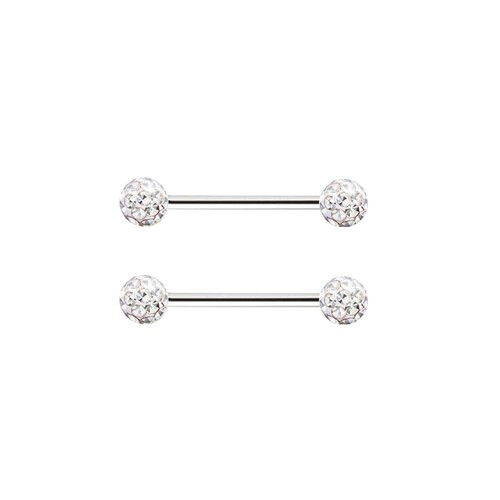 2X 14G Epoxy Multi Crystal Nipple Ring Steel Bar Barbell Tongue Piercing 16-22mm - Picture 4 of 16