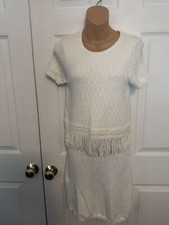 Asos Womens White Knit Sweater Dress With Fringe Open Back Size 4