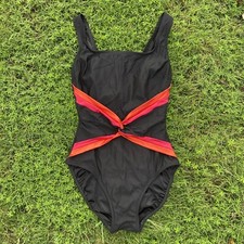 Vintage 80s Twist Front One Piece Swimsuit Size 8 