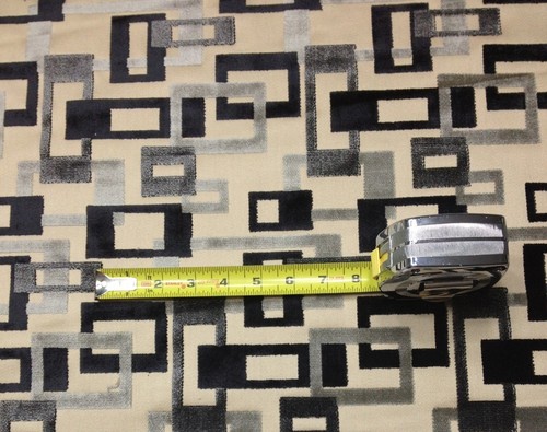 CLARENCE HOUSE TERENCE GREY BLACK GEOMETRIC VELVET FURNITURE FABRIC BY THE YARD - Picture 2 of 5