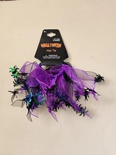 Halloween Hair Ties Purple Black Spiders 2pc