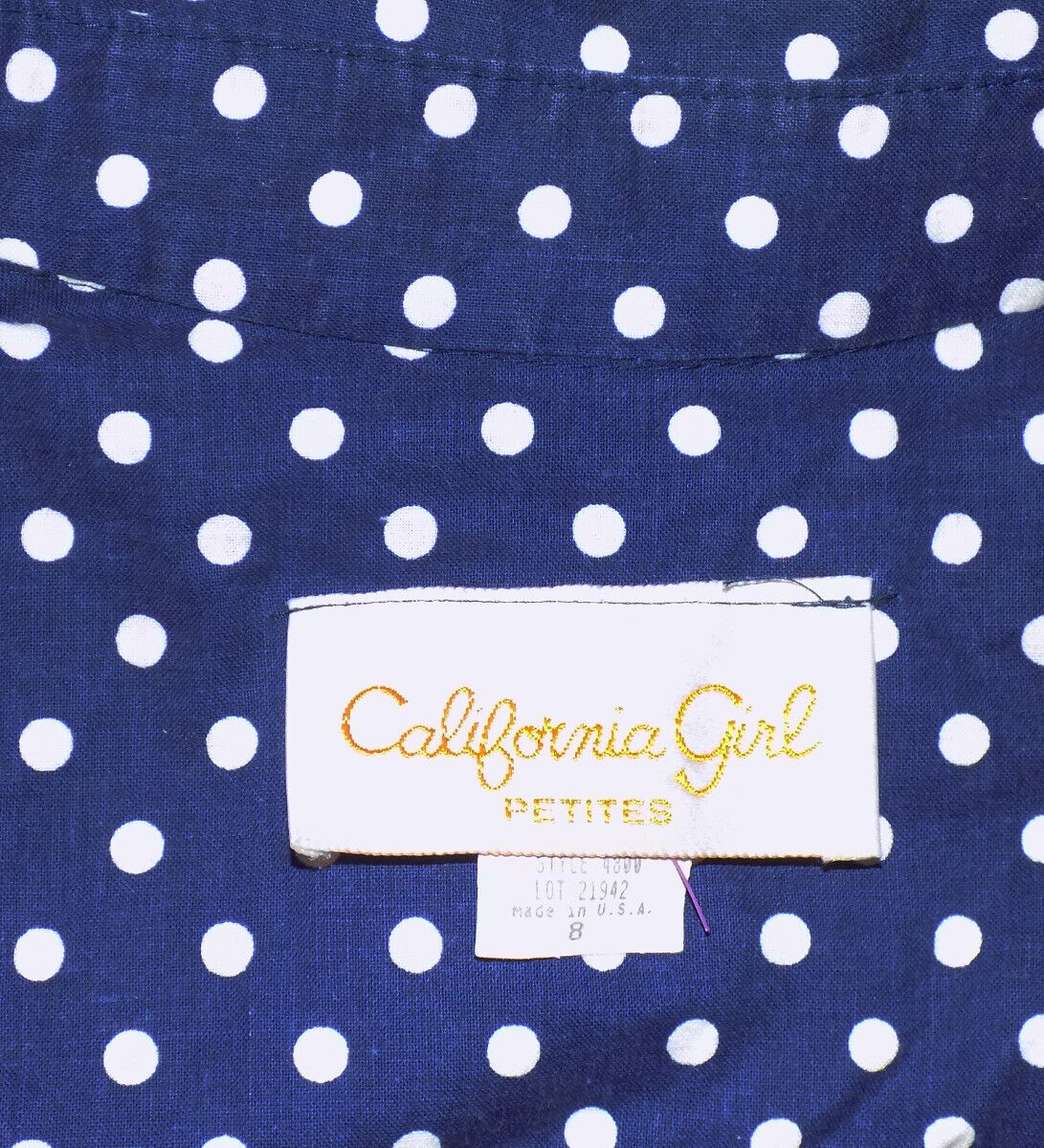 Vintage 70s 80s California Girl Dress Navy Polka … - image 6