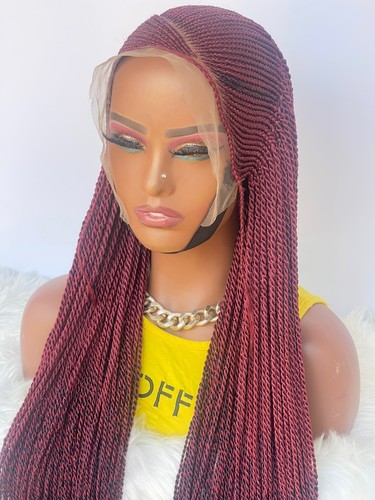 AFRICAN BRAIDED CONROW WIGS ON 13*6 LACE CLOSURE 48" (Black/ Dark purple) - Picture 7 of 10