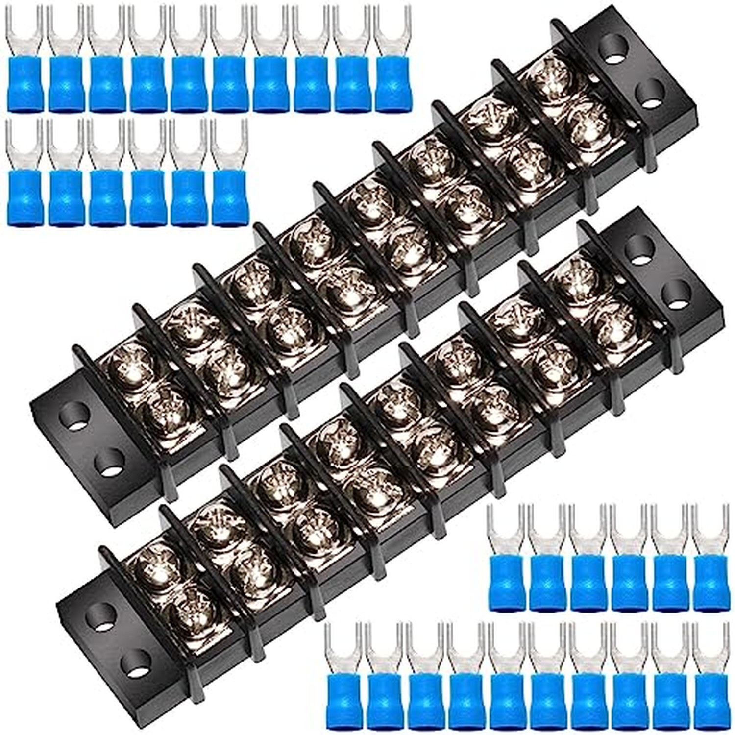 Terminal Block Strip, 8 Circuits 200-450V 20-30A, Dual Row, 2 Pack 20 Amps