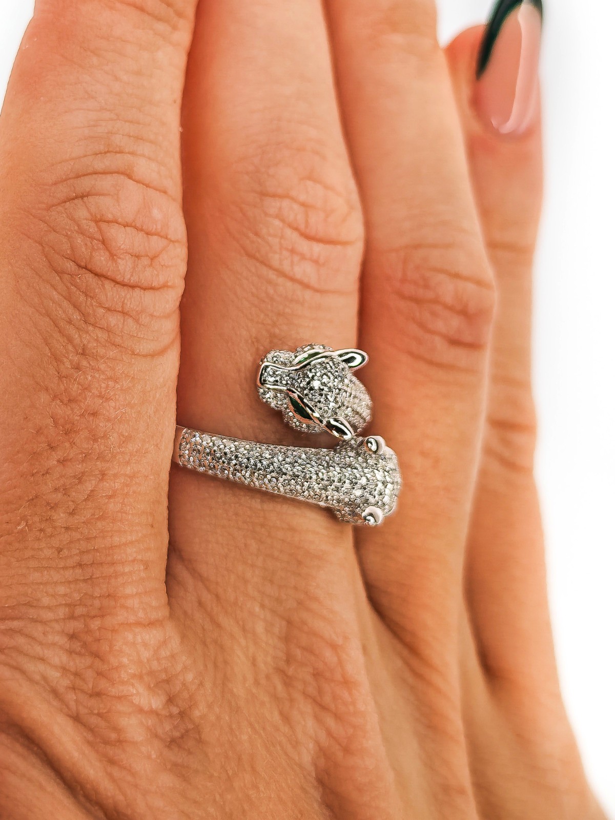 Solid Silver Panther Crossover Ring with Cubic Zi… - image 5