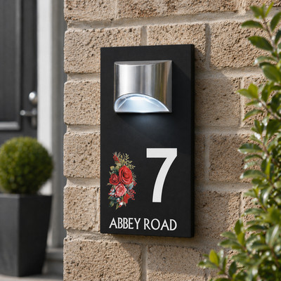 Personalisiertes Solar Hausnummer Schild bedruckt Adressschild Floral Haus Plakette