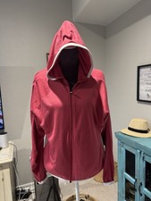 Women  s Nike Pink and White Full Zip Track Hooded Jacket Size Medium EUC