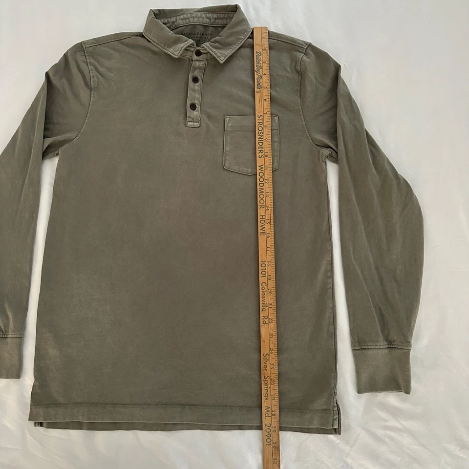 Banana Republic Supima 棉长袖 Polo 衫男式中号高橄榄色 — 第 2/4 张图片