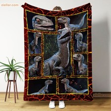 Velociraptor Fleece Blanket Dinosaur Cozy Bed Throw Gift for Boys