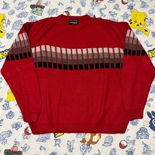 Vintage 90s Barrage Red Boxy Pattern Acrylic Sweater 1990s