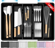 Large Expandable Silverware Organizer, BPA-Free Tray for Forks, Spoons & Knives