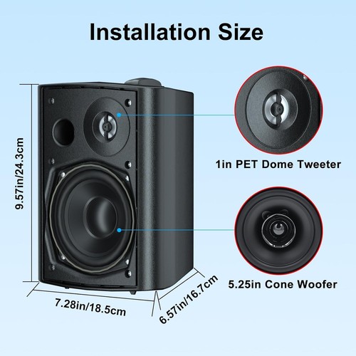 5.25 Inch Passive Indoor Outdoor Speakers Wired Waterproof Wall Mount 4 Speakers - Picture 3 of 7